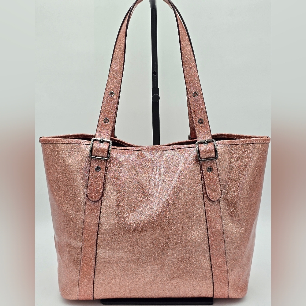 💥RARE💥Coach Rose Gold Glitter Ferry Tote In Patent Leather, EUC - Picture 3 of 16